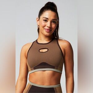 Fabletics Brown & Olive High Neck Cutout Sports Bra